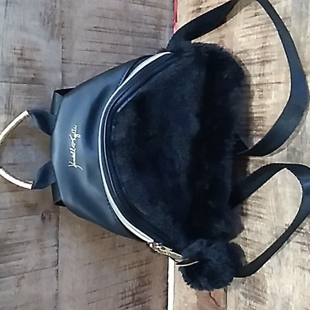 Kendall & Kylie Mini Black Backpack W/ Faux Fur Detail Panel